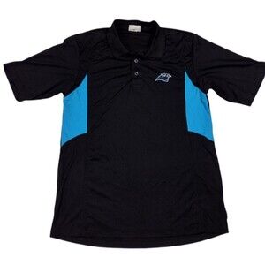 NFL Carolina Panthers Polo Shirt Womens Med Blue Black Stretch Short Sleeve READ